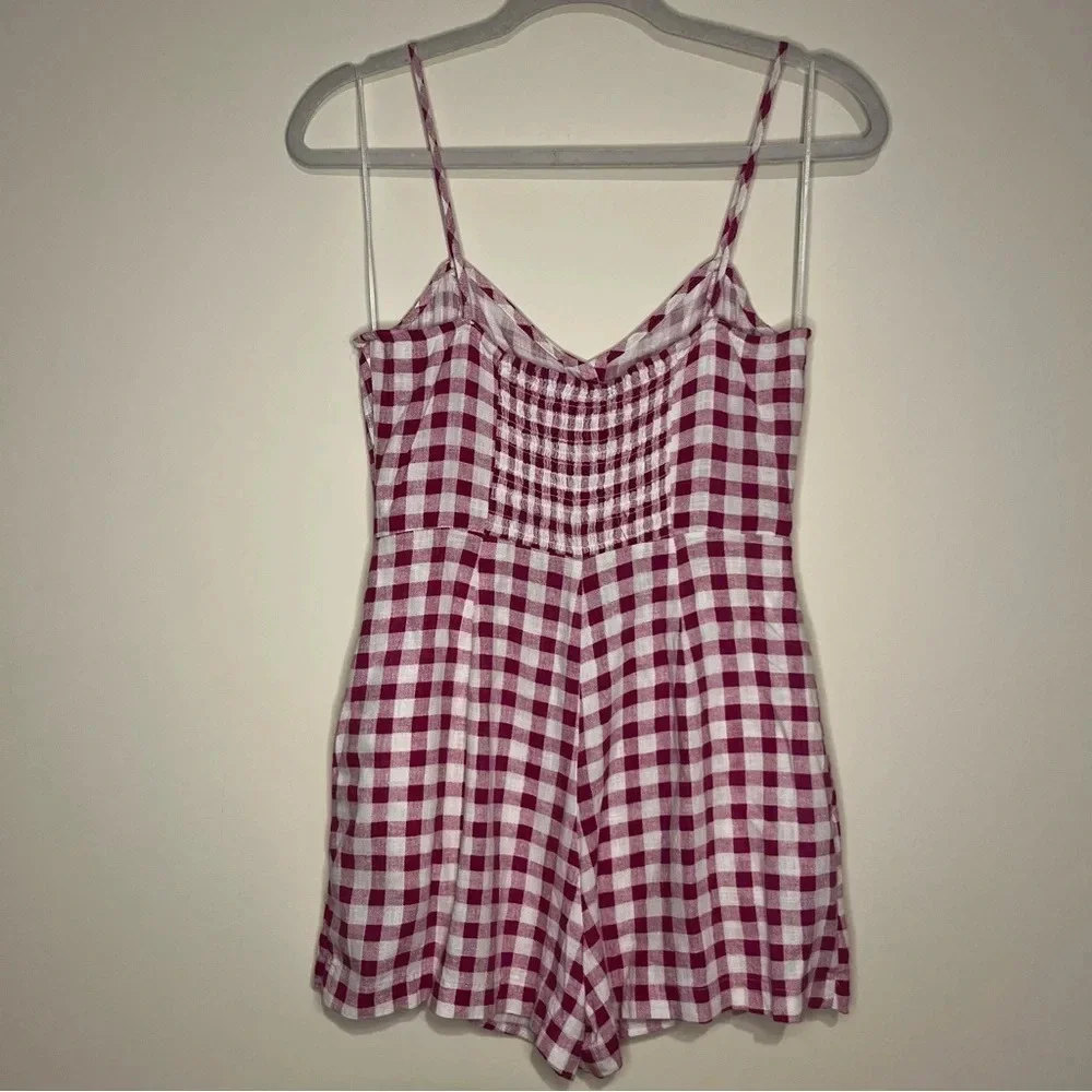 ZARA Linen Blend Barbiecore Pink Gingham Button Skort Summer Romper